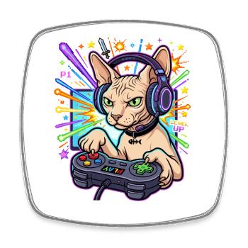 Sphynx Cat Gamer - Square fridge magnet - white - Front