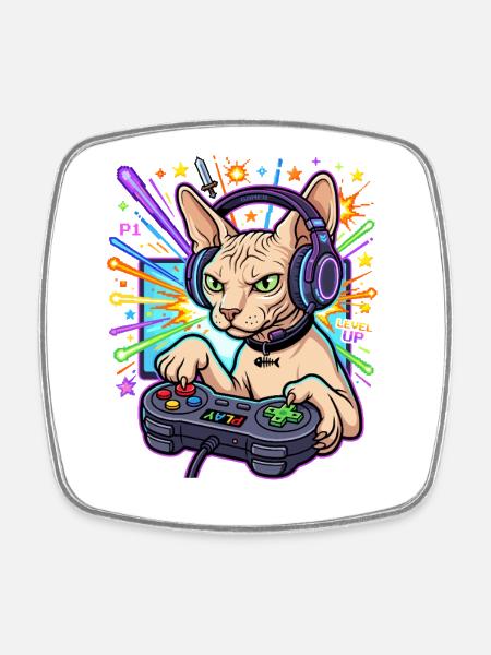 Sphynx Cat Gamer - Square fridge magnet - white