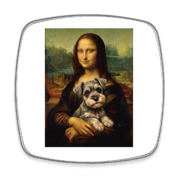 Schnauzer Mona Lisa Kunstparodie Hundeporträt - Viereckiger Kühlschrankmagnet - Weiß - Vorne