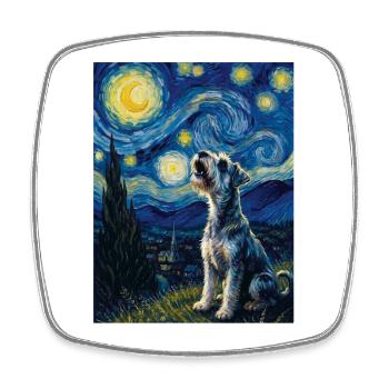 Sternennacht-Schnauzer-Kunstparodie-Porträt - Viereckiger Kühlschrankmagnet - Weiß - Vorne