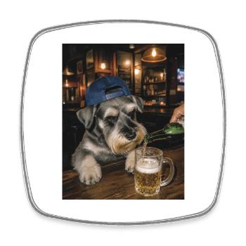 Durstiger Schnauzer, Bierliebhaber, Hundehumor - Viereckiger Kühlschrankmagnet - Weiß - Vorne