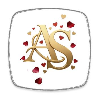 Goldenes AS Monogramm mit Rosen - Viereckiger Kühlschrankmagnet - Weiß - Vorne