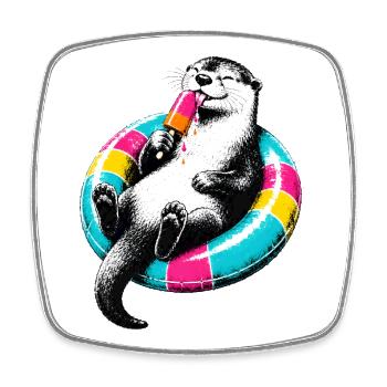 Otter mit Eis im Stencil Style - Viereckiger Kühlschrankmagnet - Weiß - Vorne