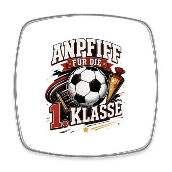 Anpfiff für die 1. Klasse. Einschulung Fußball - Viereckiger Kühlschrankmagnet - Weiß - Vorne