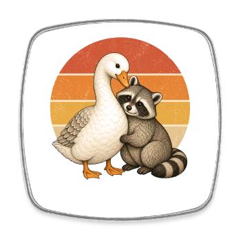 Gans und Waschbär - Viereckiger Kühlschrankmagnet - Weiß - Vorne