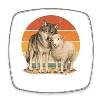 Wolf und Schaf - Viereckiger Kühlschrankmagnet - Weiß - Vorne