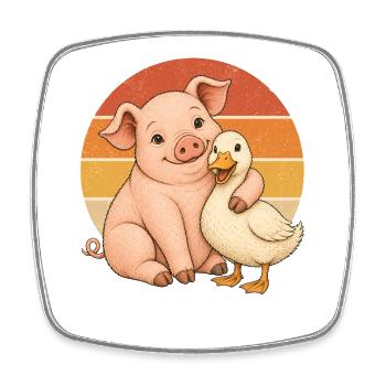 Schwein und Ente - Viereckiger Kühlschrankmagnet - Weiß - Vorne