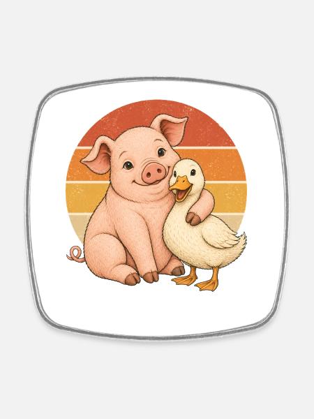 Schwein und Ente - Viereckiger Kühlschrankmagnet - Weiß
