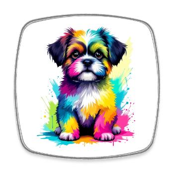 Bunter Shih Tzu Welpe Farbexplosion - Viereckiger Kühlschrankmagnet - Weiß - Vorne