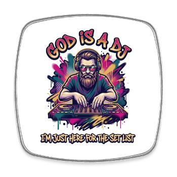 Gott ist ein DJ – Setlist-Vibes - Viereckiger Kühlschrankmagnet - Weiß - Vorne