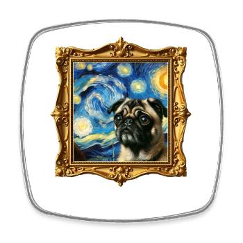 Mops Starry Night - Viereckiger Kühlschrankmagnet - Weiß - Vorne