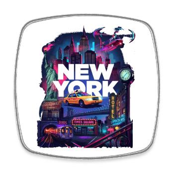 Neon New York Cityscape - Viereckiger Kühlschrankmagnet - Weiß - Vorne