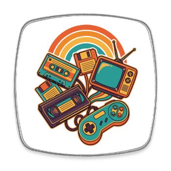 80er 90er Retro Technik Nostalgie Gamer - Viereckiger Kühlschrankmagnet - Weiß - Vorne