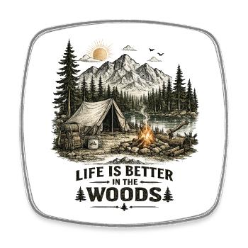 Life Is Better In The Woods | Camping 2.0 - Viereckiger Kühlschrankmagnet - Weiß - Vorne