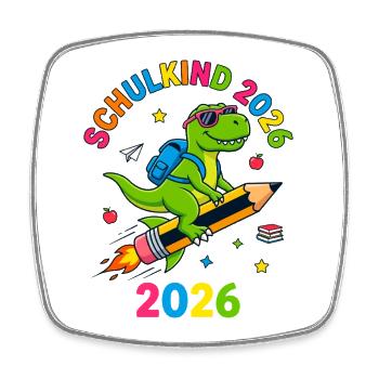 Schulkind 2026 Dino T-Rex Einschulung - Viereckiger Kühlschrankmagnet - Weiß - Vorne