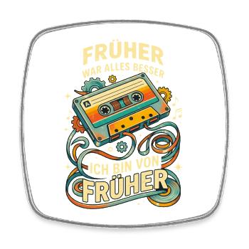 Retro Kassette Früher war alles besser - Viereckiger Kühlschrankmagnet - Weiß - Vorne