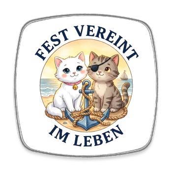 Katzen am Strand mit Anker Fest verRoeint im Leben - Viereckiger Kühlschrankmagnet - Weiß - Vorne