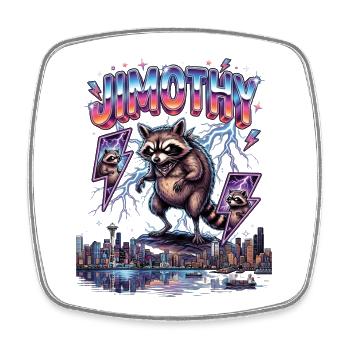 JIMOTHY Waschbär Retro - Viereckiger Kühlschrankmagnet - Weiß - Vorne