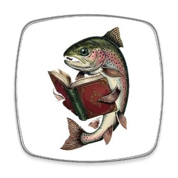 Bücherfisch Vintage Illustration - Viereckiger Kühlschrankmagnet - Weiß - Vorne