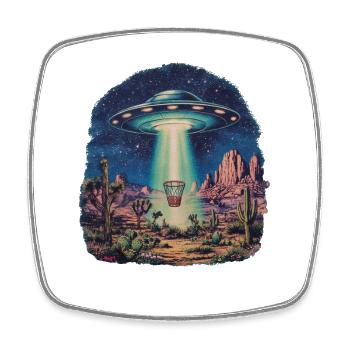 Disc Golf Korb UFO Wüste Retro Vintage Sci-Fi Moti - Viereckiger Kühlschrankmagnet - Weiß - Vorne
