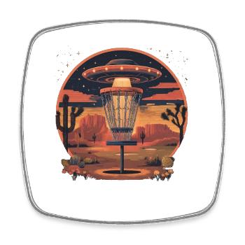 Disc Golf Set UFO Wüste Retro Vintage Kakteen  - Viereckiger Kühlschrankmagnet - Weiß - Vorne