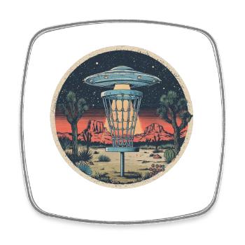 Disc Golf Scheiben UFO Retro Vintage Wüste Korb - Viereckiger Kühlschrankmagnet - Weiß - Vorne