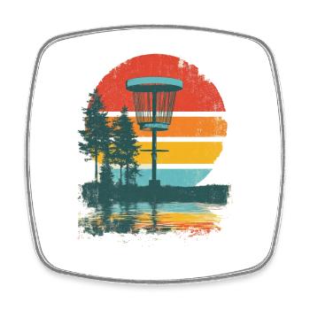 Disc Golf Putter Korb Retro Vintage Sonnenuntergan - Viereckiger Kühlschrankmagnet - Weiß - Vorne