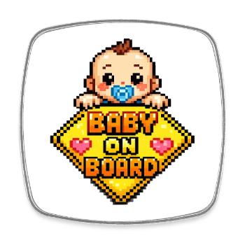Pixel Baby On Board Schild - Viereckiger Kühlschrankmagnet - Weiß - Vorne