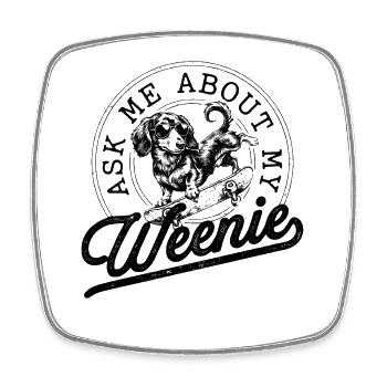 Dackel auf Skateboard – Cooler Weenie Dog Vintage - Viereckiger Kühlschrankmagnet - Weiß - Vorne