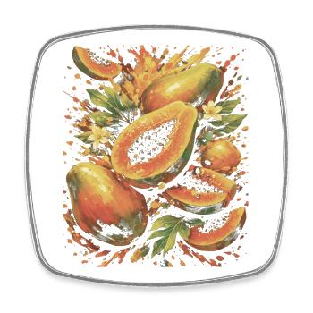 Papaya Tropic exotische Fruchtspritzkunst - Viereckiger Kühlschrankmagnet - Weiß - Vorne