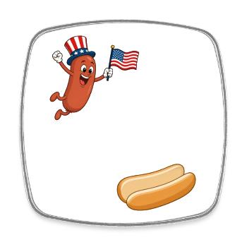 Hotdog jumps into the bun – Hotdog for the 4th of July - Square fridge magnet - white - Front