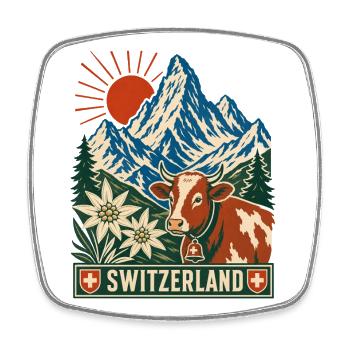 Schweizer Bergkuh im Sonnenaufgang - Viereckiger Kühlschrankmagnet - Weiß - Vorne