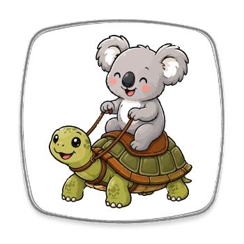 Kleiner Koala reitet Schildkröte - Viereckiger Kühlschrankmagnet - Weiß - Vorne