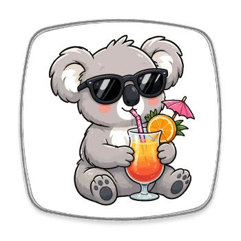 Koala Cocktail am Strand - Viereckiger Kühlschrankmagnet - Weiß - Vorne