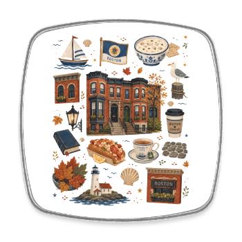 Boston | Coast & History - Square fridge magnet - white - Front