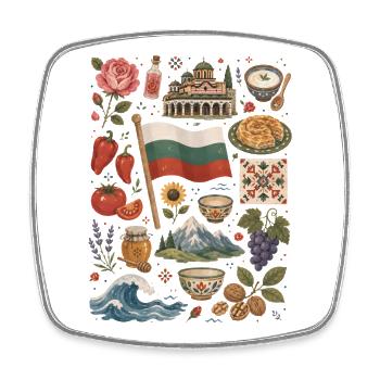 Bulgaria | Mountains, roses & love of home - Square fridge magnet - white - Front