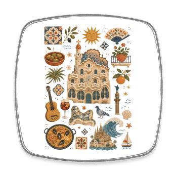 Barcelona | Mittelmeer, Gaudí & Genuss - Viereckiger Kühlschrankmagnet - Weiß - Vorne