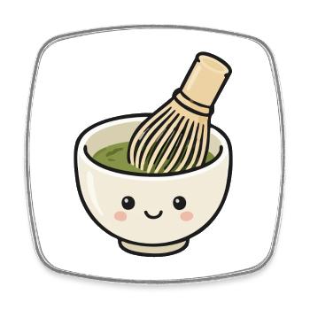 Süße Kawaii-Matcha-Schüssel mit Schneebesen - Viereckiger Kühlschrankmagnet - Weiß - Vorne