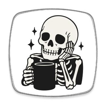 Lustiges Skelett, das Kaffeetasse hält Illustration - Viereckiger Kühlschrankmagnet - Weiß - Vorne