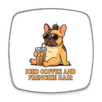Eiskaffee und Frenchie-Frisur - Viereckiger Kühlschrankmagnet - Weiß - Vorne