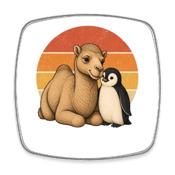 Camel and penguin - Square fridge magnet - white - Front