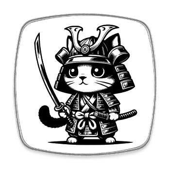 Samurai Cat – Original Gift - Square fridge magnet - white - Front