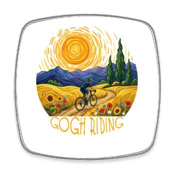 Gogh Riding Sunlit Field Cyclist - Viereckiger Kühlschrankmagnet - Weiß - Vorne
