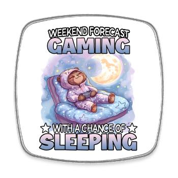Gaming Weekend: Schlafender Sloth - Viereckiger Kühlschrankmagnet - Weiß - Vorne