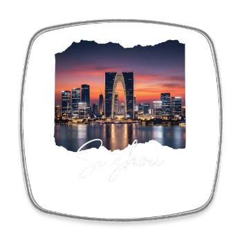 Suzhou Skyline Sunset Script - Square fridge magnet - white - Front