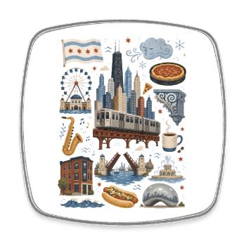 Chicago | Skyline, Jazz & City Feeling - Square fridge magnet - white - Front