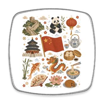 China | Wall, Panda & Tea Culture - Square fridge magnet - white - Front