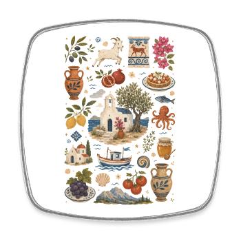 Crete | Olives, sea & island culture - Square fridge magnet - white - Front