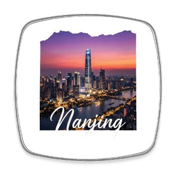 Nanjing Skyline Sonnenuntergang - Viereckiger Kühlschrankmagnet - Weiß - Vorne