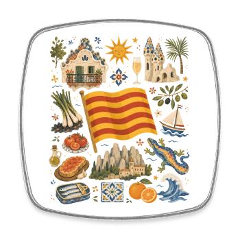Catalonia | Gaudí, Coast & Pleasure - Square fridge magnet - white - Front